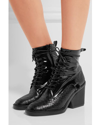 Robert Clergerie Bono Snake Effect And Patent Leather Ankle Boots Black