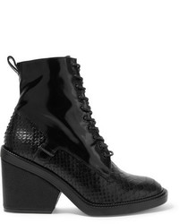 Robert Clergerie Bono Snake Effect And Patent Leather Ankle Boots Black