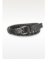 Forzieri Black Python Chain And Studded Skinny Belt