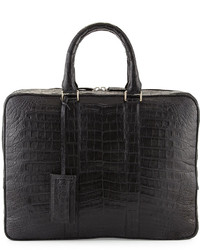 Santiago Gonzalez Crocodile Compartt Skinny Briefcase Black