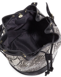 Neiman Marcus Gwynnie Snake Embossed Faux Leather Bucket Bag Black
