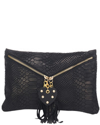 Black Leather Snake Embossed Clutch