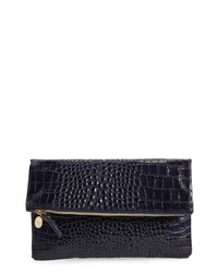 Clare V. Croc Embossed Leather Foldover Clutch