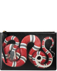 Gucci Snake Print Leather Clutch Bag Black Pattern
