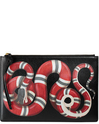 Gucci Snake Print Leather Clutch Bag Black Pattern