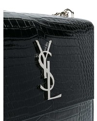 Saint Laurent Black Croc Sunset Monogram Leather Shoulder Bag