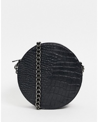 Missguided Round Cross Body Back With Chain Strap In Black Croc