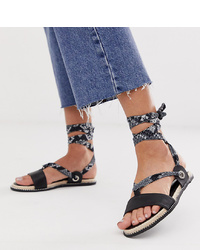 Miss Selfridge Flat Sandals With Snake Ankle Ties In Black