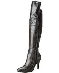 Black Snake Leather Knee High Boots
