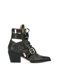 Black Snake Leather Lace-up Ankle Boots