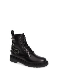 Black Snake Leather Lace-up Flat Boots