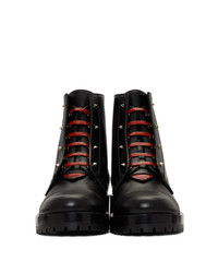 Valentino Black And Red Garavani Karung Combat Boots