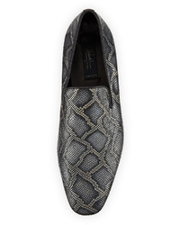 Donald J Pliner Pazano Python Embossed Leather Formal Loafer Black