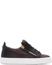 Black Snake Leather Low Top Sneakers