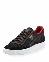 Puma Clyde Gcc Snakeskin Embossed Leather Low Top Sneaker Black