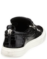 Giuseppe Zanotti Croc Embossed Patent Low Top Sneaker Black