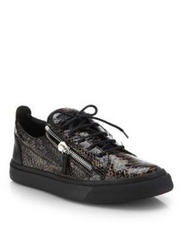 Giuseppe Zanotti Snakeskin Embossed Leather Lace Up Sneakers