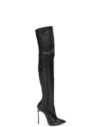 Black Snake Leather Over The Knee Boots