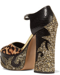 Marc Jacobs Adriana Leopard Print Calf Hair And Snake Effect Leather Platform Sandals Black