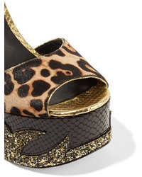Marc Jacobs Adriana Leopard Print Calf Hair And Snake Effect Leather Platform Sandals Black