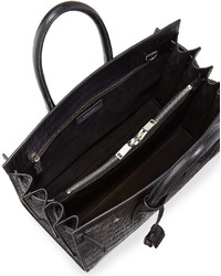 Saint Laurent Sac De Jour Small Croc Embossed Leather Tote Bag Black