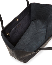 Neiman Marcus Tori Croc Embossed Leather Tote Bag Black