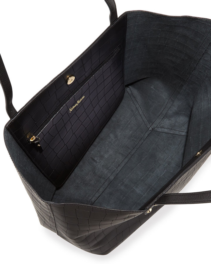 Neiman Marcus Tori Croc Embossed Leather Tote Bag Black, $245 | Last ...