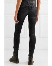 R13 Alison Distressed Snake Print Low Rise Skinny Jeans