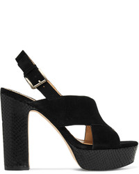 MICHAEL Michael Kors Michl Michl Kors Mariana Suede And Snake Effect Leather Platorm Sandals Black