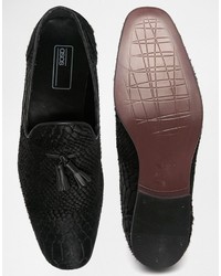 Asos Tassel Loafers In Black Snake Texture