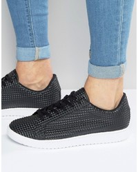 Asos Lace Up Sneakers In Black Pyramid