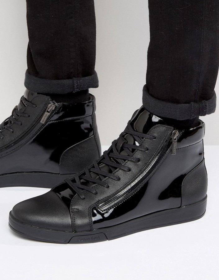 Calvin Klein Berke Patent Hi Top Sneakers, $182 | Asos | Lookastic