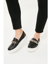 Missguided Black Chunky Chain Studded Flatform Sneakers