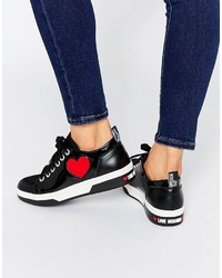 Love Moschino Black Heart Patent Sneakers