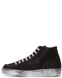 MSGM Black Worn Out Retro Mid Top Sneakers