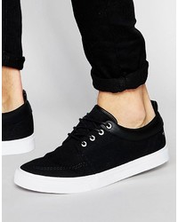 Asos Brand Lace Up Sneakers In Black Canvas With Back Pull