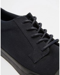 Asos Brand Lace Up Sneakers In Black Canvas With Toe Cap