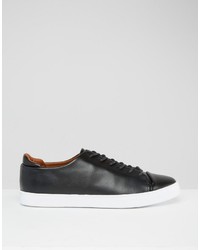 Asos Brand Lace Up Sneakers In Black With Toe Cap