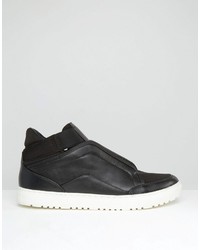 Asos Brand Mid Top Sneakers In Black With Concealed Laces