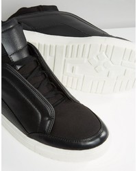 Asos Brand Mid Top Sneakers In Black With Concealed Laces