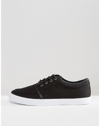 Asos Lace Up Sneakers In Black Canvas