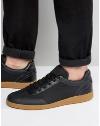 Asos Lace Up Sneakers In Black Mesh With Gum Sole