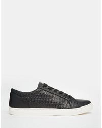 Asos Lace Up Sneakers In Black With Crocodile Effect