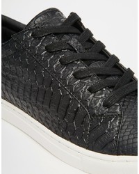 Asos Lace Up Sneakers In Black With Crocodile Effect
