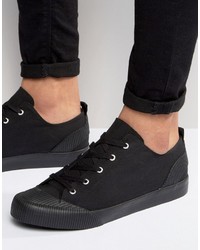 Asos Lace Up Sneakers In Black With Rubber Detailing