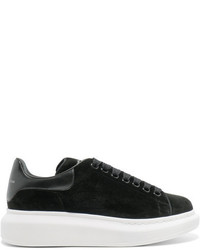 Alexander McQueen Leather Trimmed Velvet Exaggerated Sole Sneakers Black