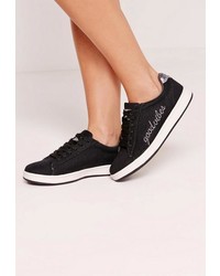 Missguided Good Vibes Embroidered Lace Up Glitter Tab Sneakers Black