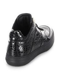 Salvatore Ferragamo Monroe Mid Top Croc Embossed Calfskin Sneaker
