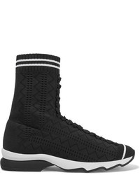 Fendi Perforated Stretch Knit Sneakers Black