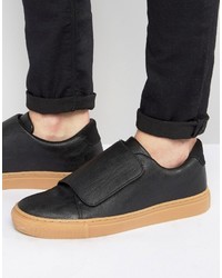 Asos Sneakers In Black With Strap And Gum Sole